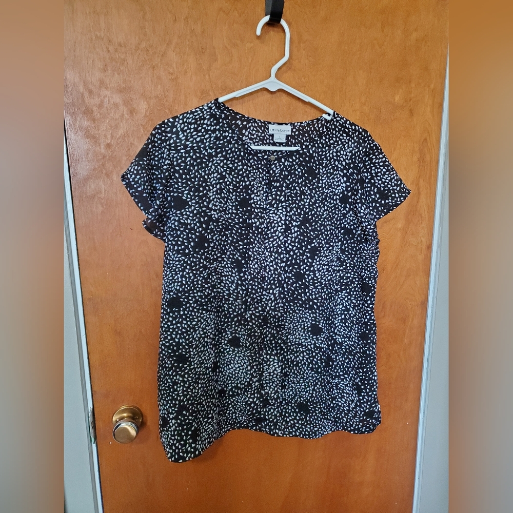 Liz Claiborne Black and White Polka Dot Women's Top- Size L